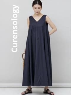 美品Curensology ノースリーブフレアワンピース⭐︎ネイビー - メルカリ