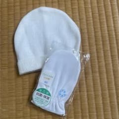 ベビー用 ミトン 帽子 セット ホワイトのサムネイル