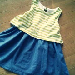 値下げ！グローバルワーク♡Ｍ♡イエローボーダーワンピのサムネイル