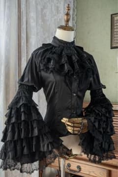 ロリータインナーシャツ 姬袖 ゴシックブラウス レース コスプレ衣装 華ロリ 黒のサムネイル