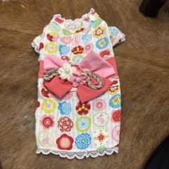 カラフル花柄リボン付き犬服 33cmのサムネイル