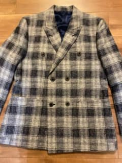 TAKEO KIKUCHI 麻綿格子柄ダブルジャケット（美品）のサムネイル