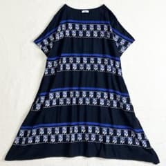 marble SUD マーブルシュッド 半袖フレアワンピース 刺繍 ネイビー F