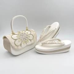 豪華ビーズパール刺繍 西陣帯地　振袖バッグ草履セット 　アイボリー m86878287217_1.jpg?1781405742