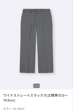 GU サイズL ワイドストレートスラックス グレー 丈70.5〜74.5cmのサムネイル
