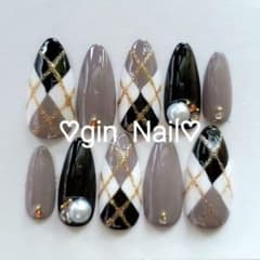 ネイルチップ オーダー 現品 アーガイル スキニーオーバル ブラック