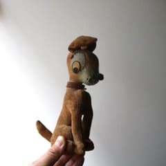 たち耳イヌのぬいぐるみ おがくず人形 ブロカントヴィンテージ