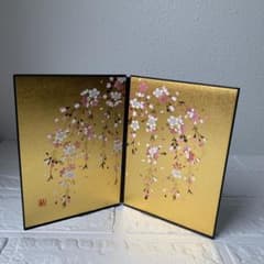桜金屏風 高さ15センチ 雛祭り お雛様小物 金紙屏風 蒔絵 新品 日本製