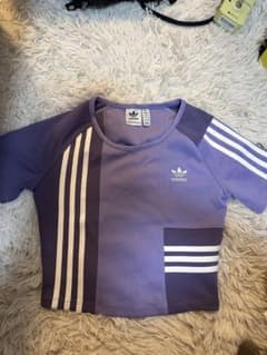 adidas パープル ストライプ Tシャツ Mのサムネイル