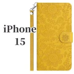 iPhone15 케이스 수첩형 꽃무늬 옐로우 옐로우 레이디스 카드 수납