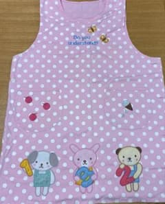 エプロン ピンク ドット柄 動物刺繍のサムネイル