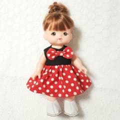 リボン付きワンピース　赤水玉　メルちゃん　ソランちゃん　レミンちゃん　服のサムネイル