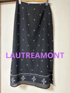 刺繍模様の黒色スカート 両サイドスリット入りのサムネイル
