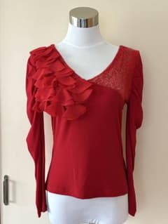 【美品】赤いフリル Vネック レッスンウェアのサムネイル