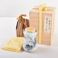 茶道具 唐津焼 絵唐津 山水人物文 甘手 茶入 時代箱付 M R4981