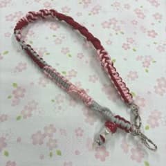 ハンドメイド 組紐 スマホストラップ 赤 ピンク グレーのサムネイル