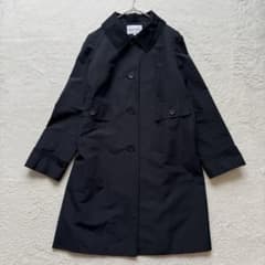 新品✨定価10万✨ハナエモリ✨シルク混トレンチコート（M）フード付き　ネイビー ハナエモリ シルク混 ステンカラーコート ライトアウター ブラック
