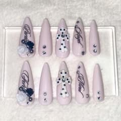 ネイルチップ 現品 ピンク バラ ピアス 十字架 ドット クロム
