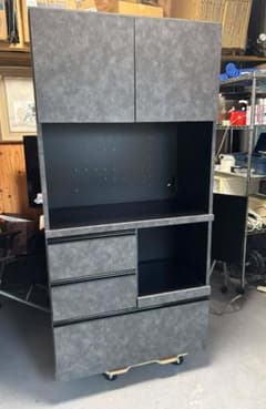 名古屋近辺配送込み セラミック柄 キッチンボード引出しタイプ グレー 幅89cm 名古屋近辺配送込み セラミック柄 キッチンボード引出しタイプ グレー