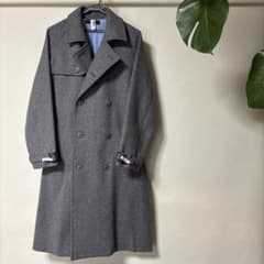 MISTER GENTLEMAN グレー ダブルブレストコート L ミスタージェントルマン グレー ステンカラーコート ダブルブレスト