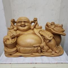 Ｂフライデー蔵出し特価布袋さん１木造り製 子供たち付き 大きめ Bフライデー蔵出し特価布袋さん1木造り製 子供たち付き 大きめ