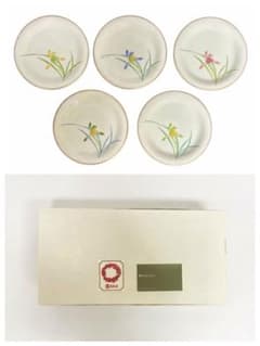 未使用】香蘭社 銘々皿 5客セット 絵変わり 蘭 花柄 高島屋 箱付き 和