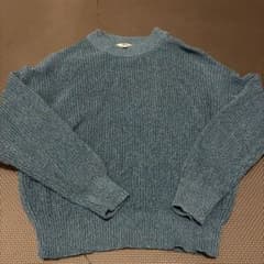 青緑色 リブ編み 長袖セーターのサムネイル
