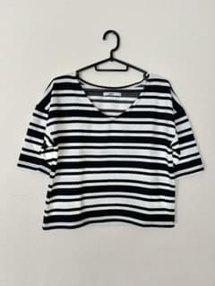 GRL ストライプ Vネック 五分袖 トップス　ボーダー　春服　Lサイズ