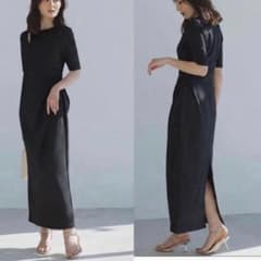 24ss アニュアンス ウエストタックドレープワンピース カットワーク 黒