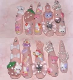 ネイルチップ 量産 量産型 幼女ネイル ピンク スーパーロングネイルチップのサムネイル