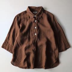 美品マーガレットハウエル リネンボイルシャツ ブラウン Ⅱ 麻100