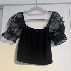 ブラック シアー刺繍 パフスリーブ ブラウスのサムネイル