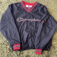 Champion チャンピオン　古着ナイロンプルオーバー　Vネック　90s黒　Mのサムネイル