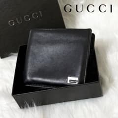 ⭐極SSS美品⭐GUCCI GG レザー 2つ折り財布 箱付き 極美品】箱付き GUCCI レザー 二つ折り財布 GG総柄 コンパクト 黒