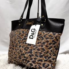 未使用タグ付き ドルガバ D&G レオパード レザー ナイロン トート