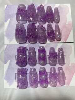 3点選んで1200円★クリアパープルネイルチップ★キラキラ★アイドル★推し活のサムネイル