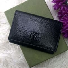 未使用級】GUCCI 現行品 三つ折財布 GGマーモント レザー ブラック