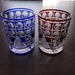 江戸切子　伝統工芸士　篠崎清一　ペアロックグラス　共箱 江戸切子 伝統工芸士 篠崎 清一 色被せペアロックグラス - メルカリ