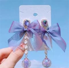 リボン ピアス パープルのサムネイル
