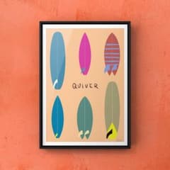 Original A4 framed art poster: QUIVER surfboard