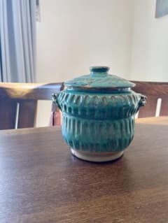 小橋川源慶 】オーグスヤー 蓋付壺 壺屋焼 沖縄 緑釉 水指