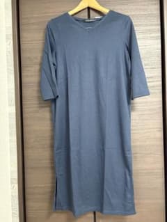 【タグ付新品】しまむら　ワッフル生地ワンピース単品　7部袖　ネイビーのサムネイル