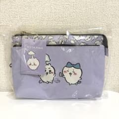 ちいかわ ＆ ハチワレ ダブルファスナーポーチ パープル きのこ 寄生のサムネイル