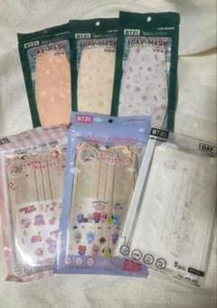 Brand new, unused BTS BT21 non-woven masks, 6-pack set.
