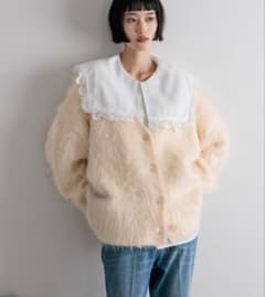 シャギーロングVカーディガン　アイボリー　美品　タグ付き