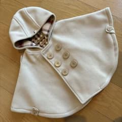 ミキハウス ベビーポンチョ ベージュ チェック　 フリーサイズのサムネイル