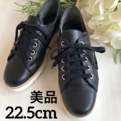 GINZA かねまつ レザー スニーカー 黒 22.5 AQUABELL 防水 - メルカリ