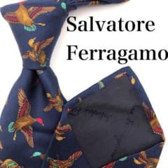 Ferragamo 넥타이 네이비 블루 블루 새 무늬 동물 무늬 총무늬 동물