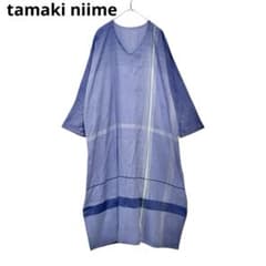 極美品】 タマキニイメ fuwa-T ALL 薄地 平織り Vネック ブルー - メルカリ