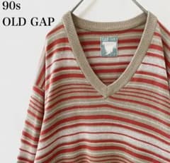 90s OLD GAP ボーダー　コットンニット　オレンジ　ベージュのサムネイル